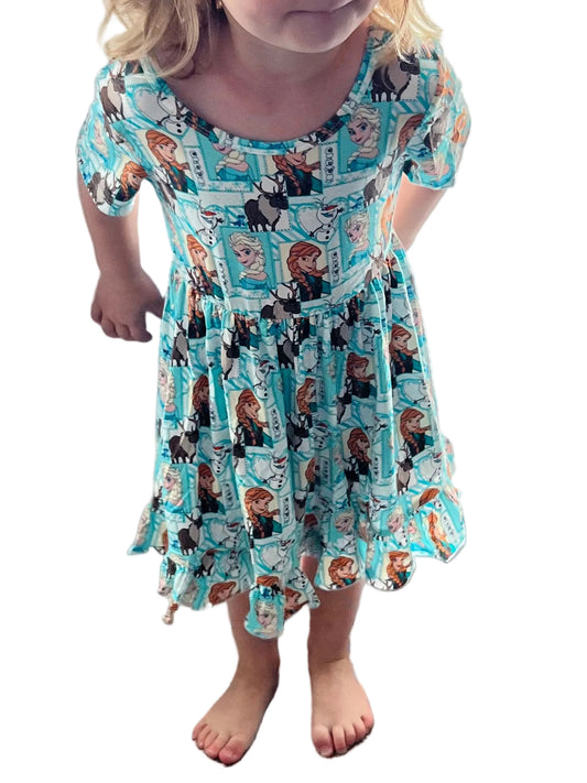 Frozen bamboo bow back twirl dress and shorts