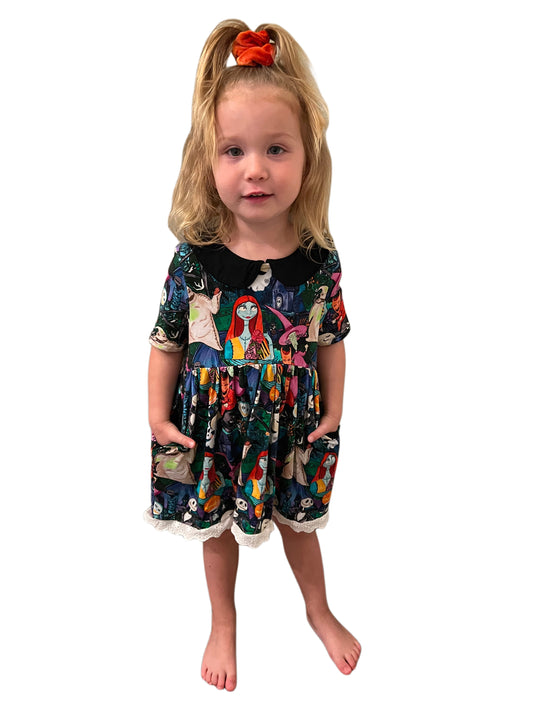 Halloween NBC Bamboo twirl Dress with lace and pockets
