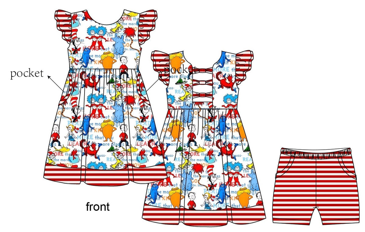 Seussical Storytime Bamboo Bow back twirl dress with shorts