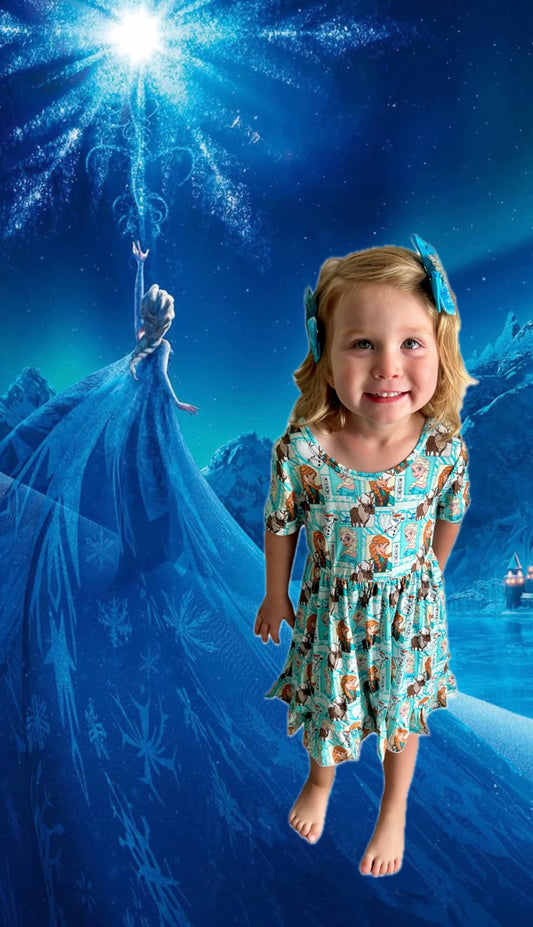 Frozen bamboo bow back twirl dress and shorts