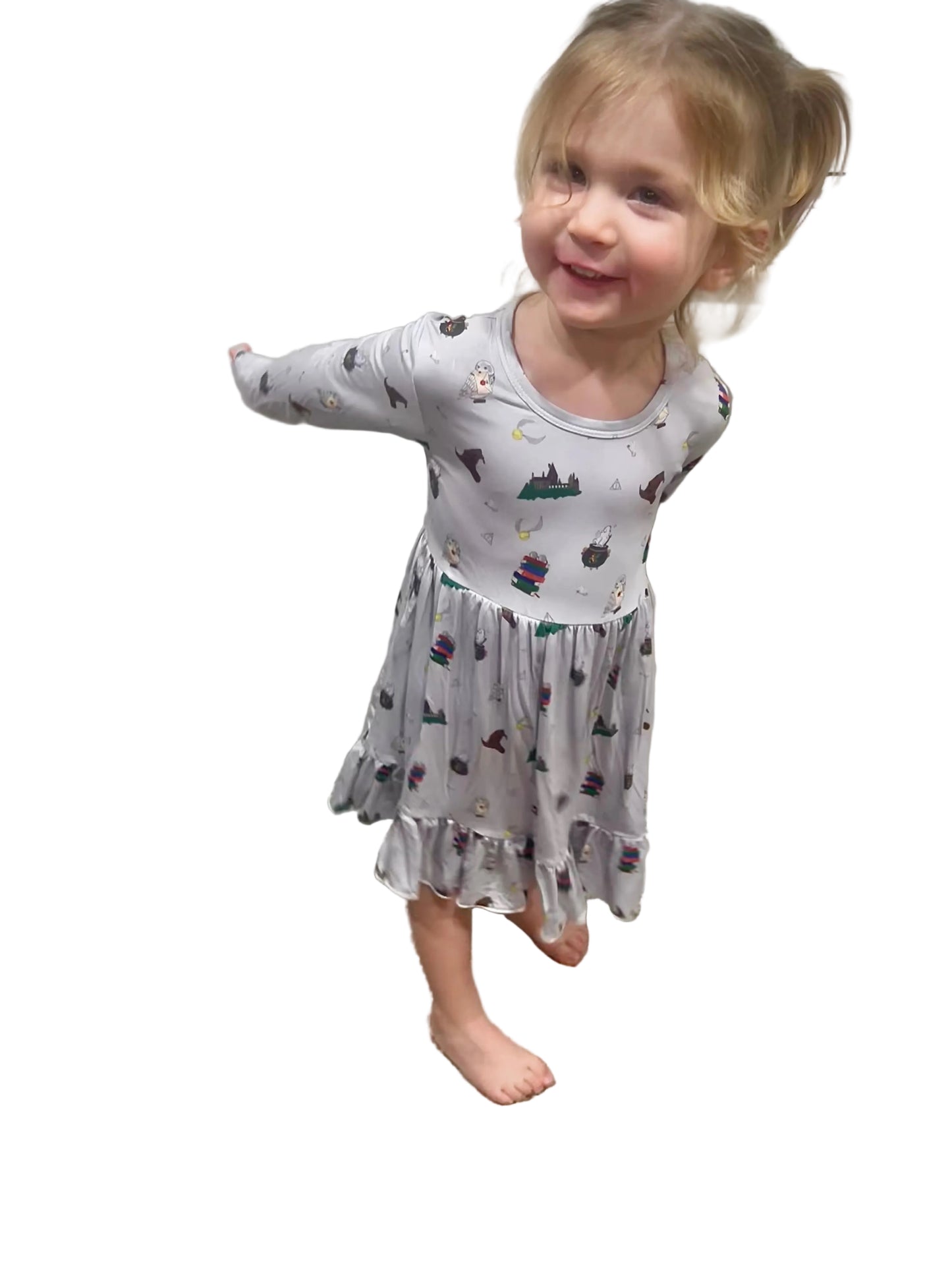 Wizarding Word Bamboo Long Sleeve Twirl Dress with pants