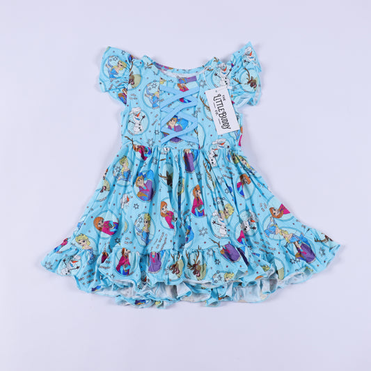 Let it go Bamboo Ruffle Twirl Dress with corset cross details