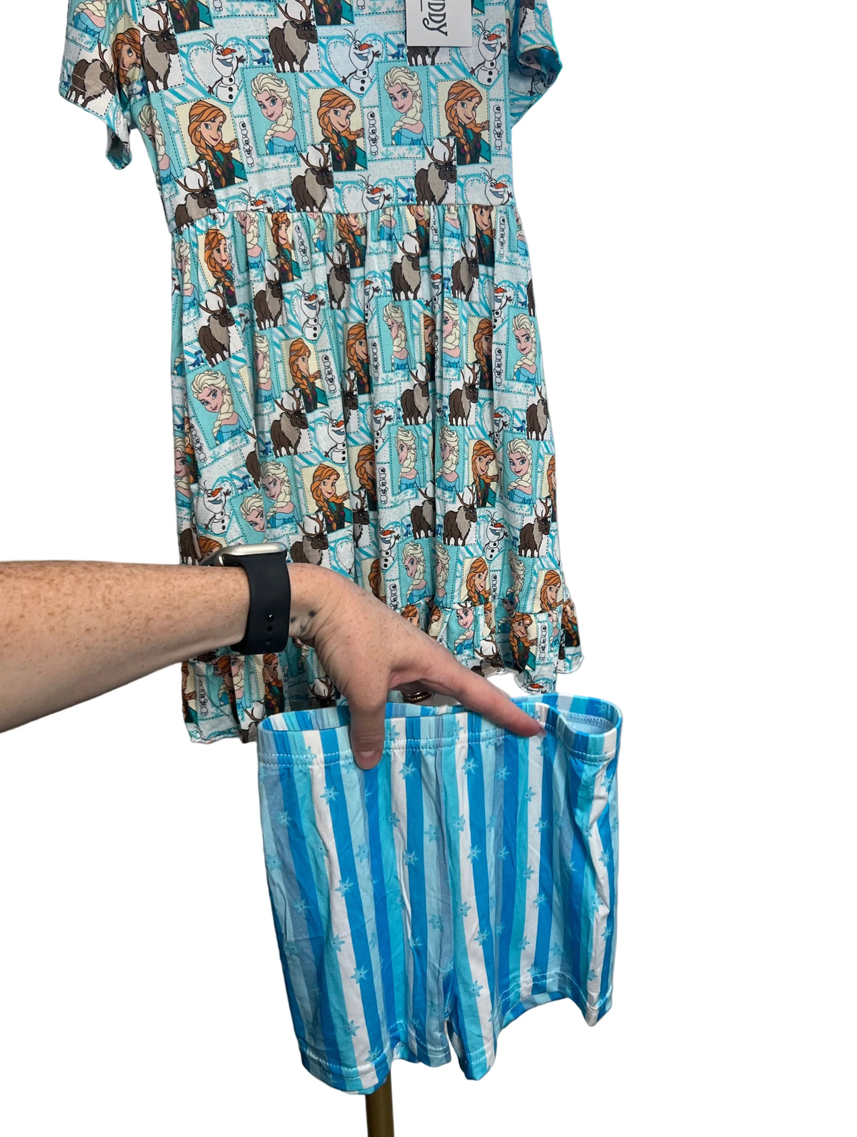 Frozen bamboo bow back twirl dress and shorts