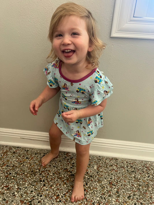 “I’m so happy” bamboo bodysuit twirl dress